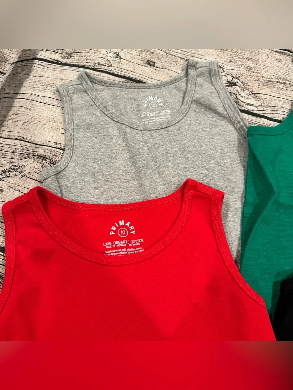 Lot of 6 Primary Tank Tops in Organic Cotton Red, Green, Black, Gray Unisex 10